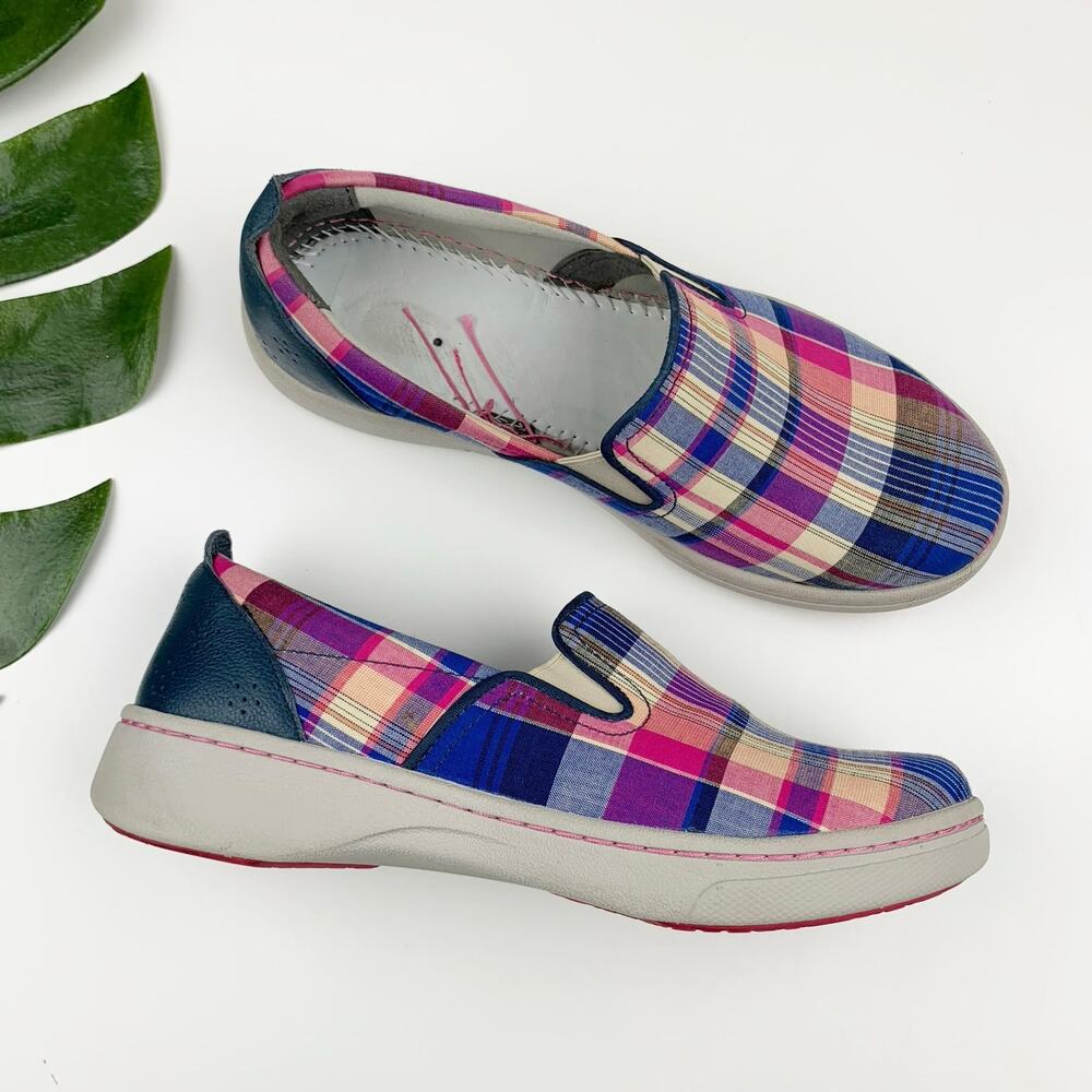 Dansko Belle Madras Loafers Blue Plaid Slip On Comfort Shoes Women's 36 US 5.5 6